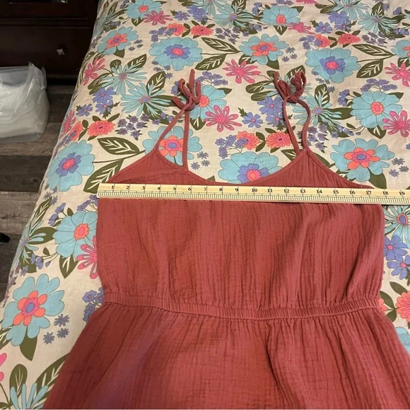 UpWest Terracotta mini sun dress adj tie shoulders boho summer beach size M - Picture 5 of 6